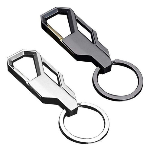 2 Llaveros Tipo Mosquetón Metal Resistente Plateado Negro 0