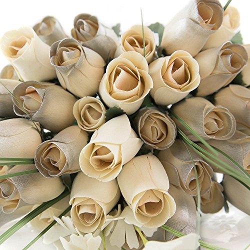Rosas Artificiales De Madera Ramo 3docenas Blanco Plata 0