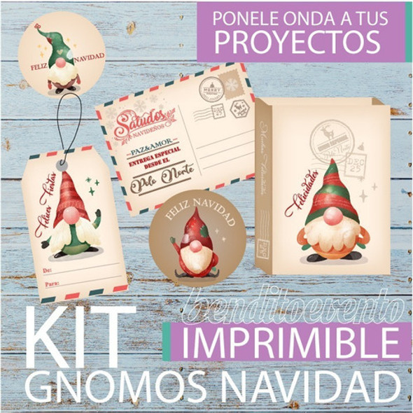 Kit Imprimible Navidad Gnomos Tags De Para Tarjetas Bolsita 0