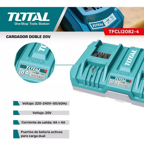 Cargador Doble De Baterias 8a 20v Carga Dual Total 1