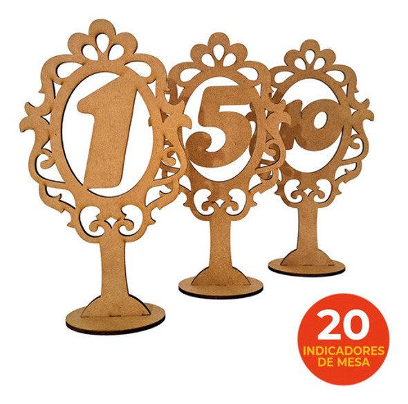 20 Indicadores Número Centro De Mesa Fibrofácil Boda Fiesta 1
