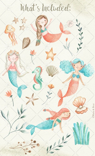 Kit Imagenes Png Cliparts Sirenas Mar Animales Acuarela Fb51 1
