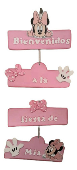 Cartel Puerta Psra Colgar Bienvenidos Minnie Bebe 0