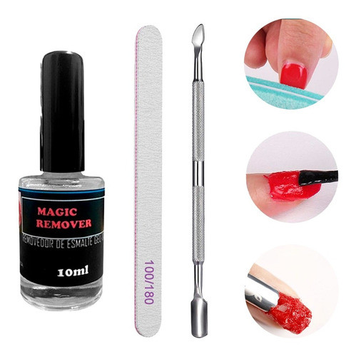 Kit Removedor Magico En Gel Semipermanente Esmalte 10ml Lima 0