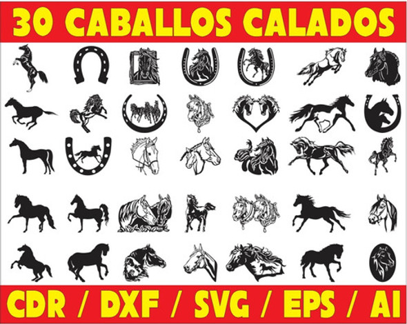 Pack De Vectores Corte Laser- Figuras Caballos Calados 0