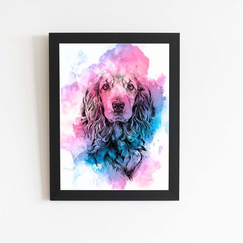 Quadro Cocker Spaniel Inglês Cachorro Moldura Preta 60x40cm 0