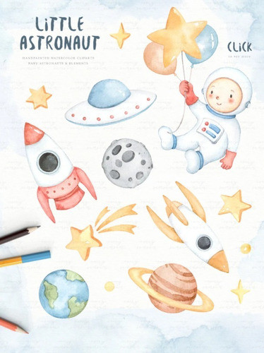 Kit Imagenes Png Cliparts Astronauta Espacio Acuarela Es34 1