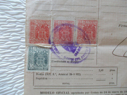 2859- Acta Nacimiento  1950 España/ Madrid Estamp.varias 1