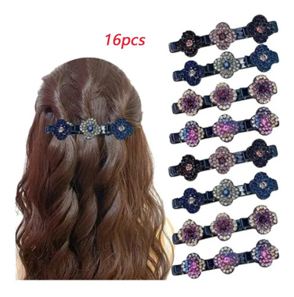 Clipes 16 De Cabelo Trançados De Pedra De Cristal Cintilante 0
