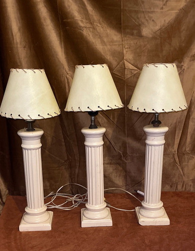 Lámpara 3 Columna Pedestal De Porcelana Pantalla Lonja 56cm 0