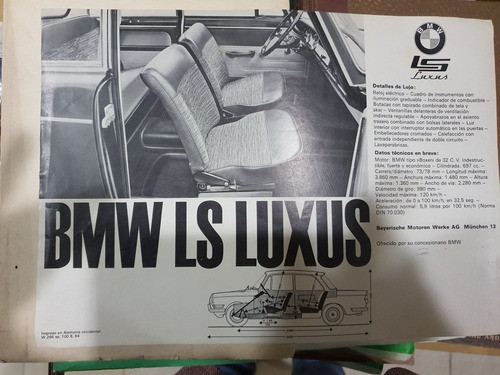 Antigua Hoja Catalogo Original Bmw Ls Luxus 1963 0
