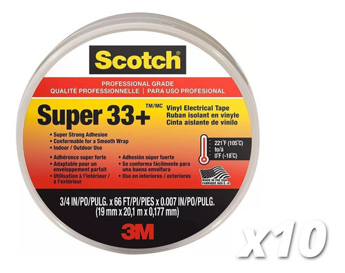 Pack X10 Cintas Eléctricas Aislante Super 33+ 19mm20m Scotch 1