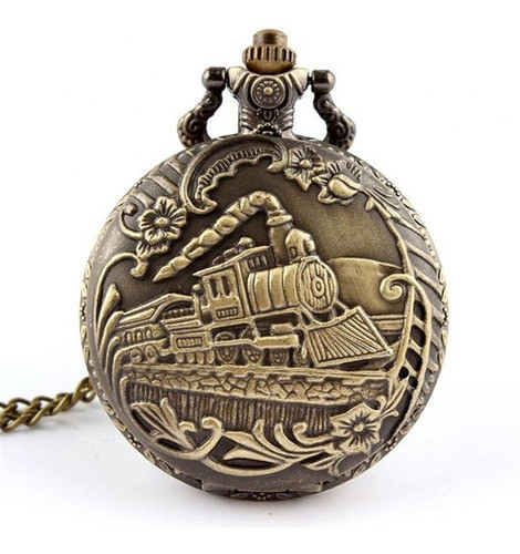 Relógio De Bolso Vintage Trem Maria Fumaça Ouro Envelhecido 0