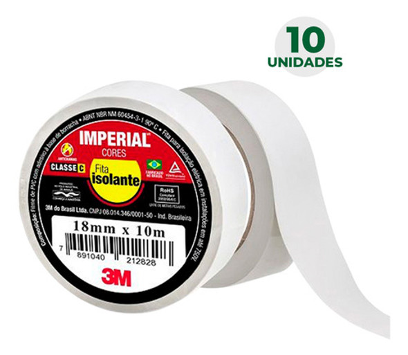 Combo Fita Isolante Imperial 18 X 10m Branca Com 10pçs - 3m 1