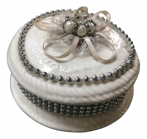 Alhajero De Ceramica Con Decoración En Perlas Plateadas 1