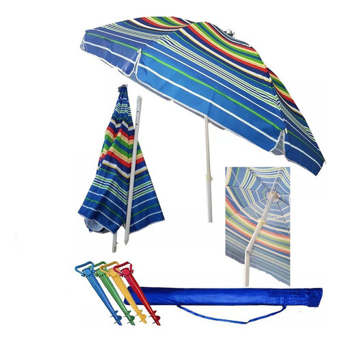 Sombrilla Playa 2 Metros + Soporte Saca Arena + Funda 0