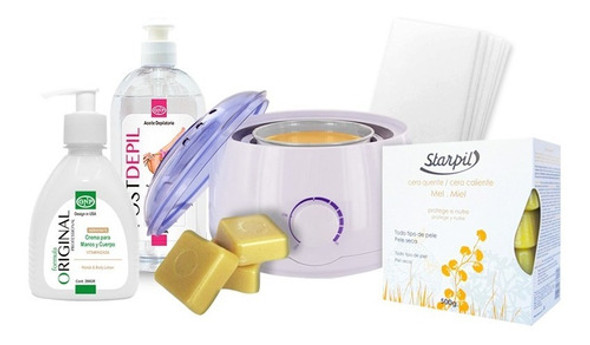 Cera Depilatoria Starpil 500gr,olla,bandas,aceite 500m,crema 0