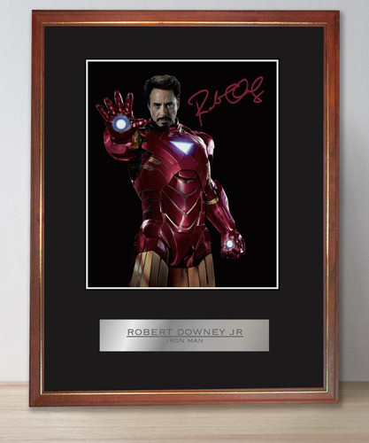 Robert Downey Jr. Iron Man Foto Firmada En Cuadro Vidriado 0