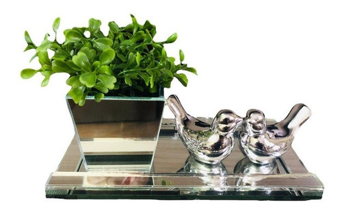 Kit Decoração Sala Cerâmica Bandeja Vidro Vasinho Passarinho 0