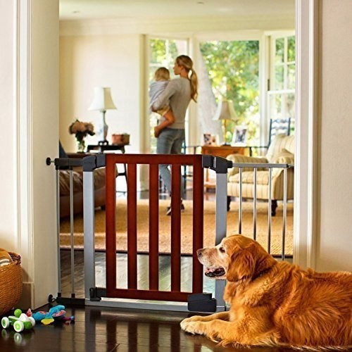 Munchkin Auto Cerrar Modern Baby Gate Dark Woodsilver Metal 1