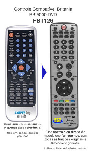 Controle Para Dvd Britania Bsi 9000 Fbt126 1