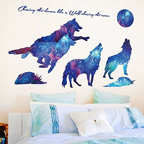 Amaonm Vinilo Azul Creativo Cielo Estrellado Lobo Y Estrella 1