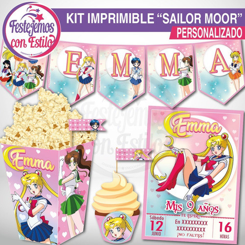 Kit Imprimible Personalizado Sailor Moon Cumple Candy + Deco 1