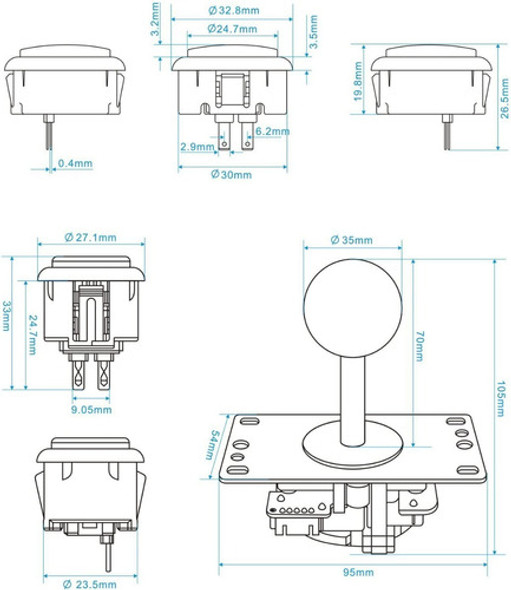 Kit Arcade Joystick - Botones Colores - Pomo Blanco Sj@jx 1