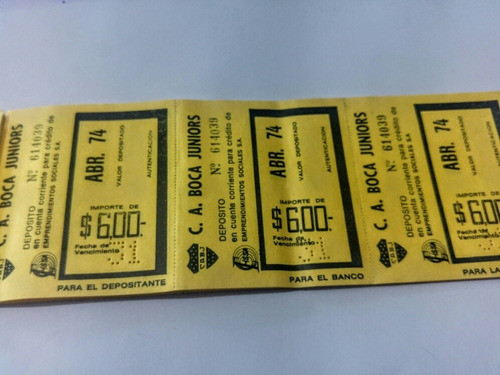 Boletas Deposito Boca Juniors Abril 1974 Impecable X3 0