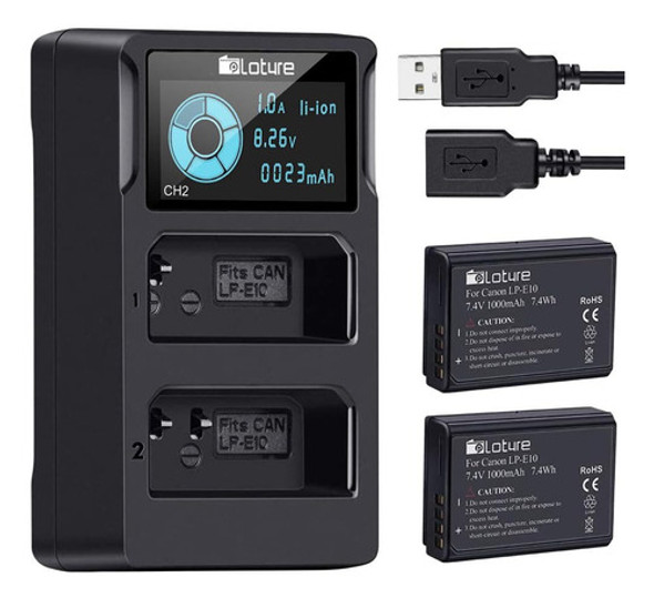Baterías Y Cargador Doble Para Canon Lp-e10 Con Pantalla 0