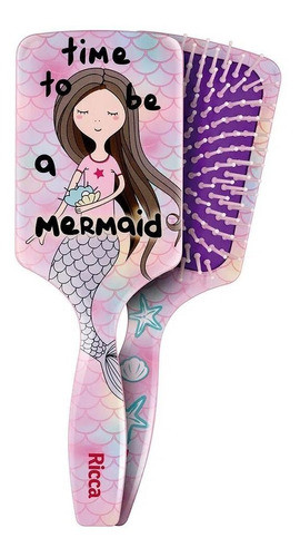 Escova De Cabelo Raquete Ricca Mermaid Rosa 21cm 0