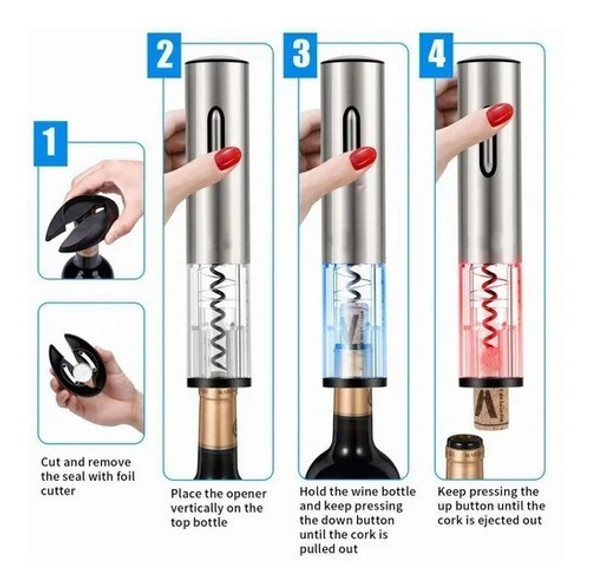 Abridor De Vinhos Saca Rolhas Elétrico Recarregável Inox 1
