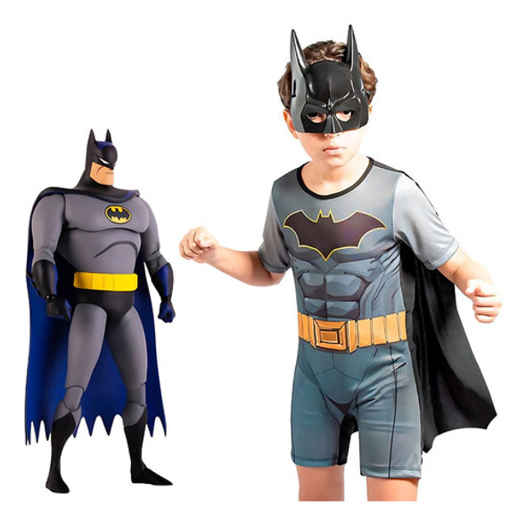 Fantasia Infantil Herói Batman C/ Capa E Máscara Tam. G 0