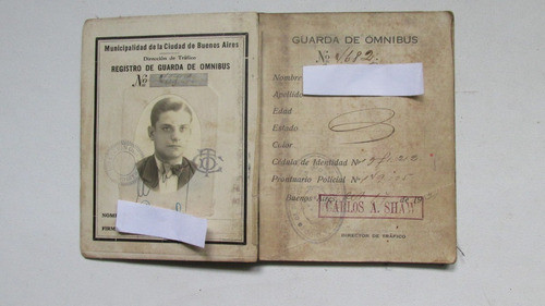 Antiguo Carnet Guarda De Omnibus, 1931. Colectivo 1