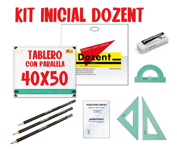 Kit Dibujo Técnico Inicial Tablero 40x50 Dozent 18 Elementos 0