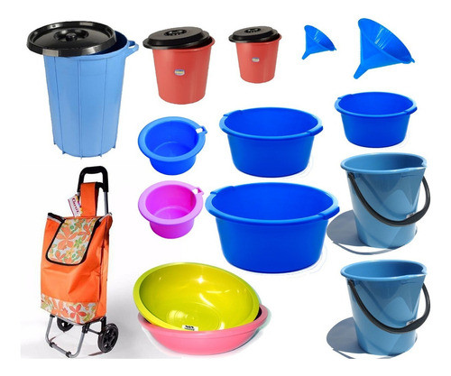 Set Limpieza 22 Balde Fuenton Chango Tacho Basura Plastico! 0