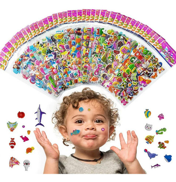 10 Planchas Sticker Grandes Relieve Juguete Piñata Souvenir 0