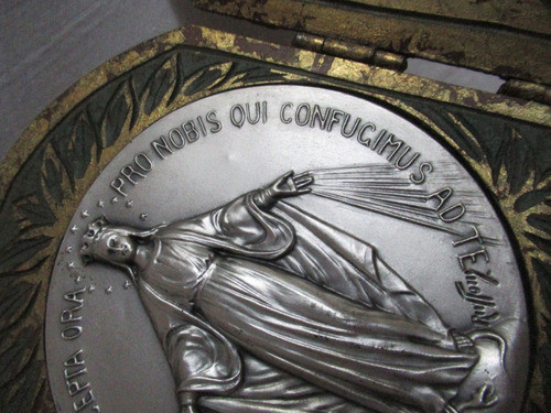 Retablo Tríptico Madera Dorada A La Hoja Virgen Firmado 1