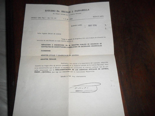 Dr Hector J Passarella Estampilla Papeleria Loteria Nacional 0