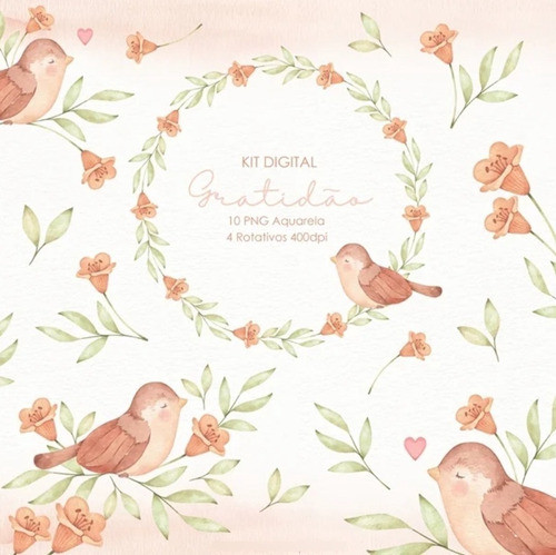 Kit Imagenes Png Cliparts Pajaros Flores Acuarela Ca05 0