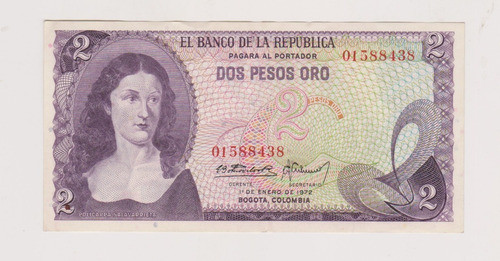 Billete Colombia 2 $ Año 1972 Muy Bueno + 0