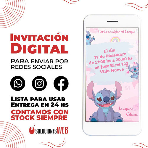Invitacion Digital Stich Disney Tarjeta Virtual  Whatsapp 1