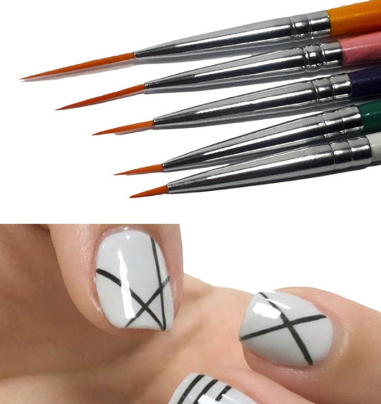 Pack Pincel Liner Fino X 5 Unidades Decoración Uñas Nail Art 1