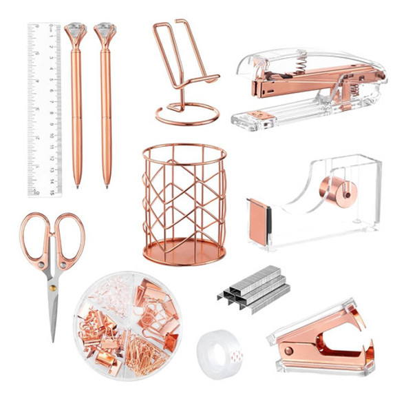 Oyydecor Accesorios De Escritorio De Oro Rosa, Juego De Sumi 0