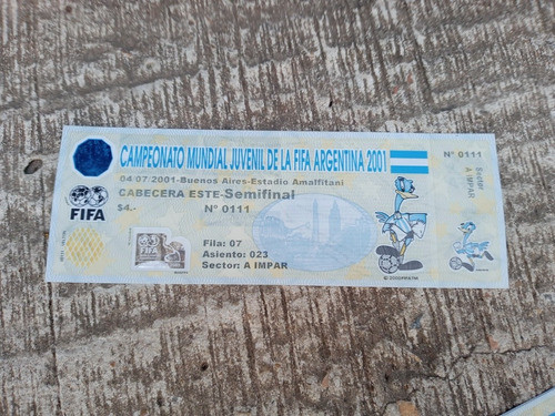 2 Entradas Invitación Campeonato Mundial Juvenil 2001 Fútbol 1