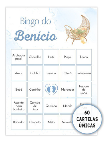 60 Cartelas Baby Bingo Para Chá De Bebê | Produto Digital 0