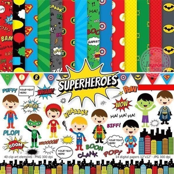Kit Cliparts Imágenes Png Digital Super Héroes Papeles Fondo 0