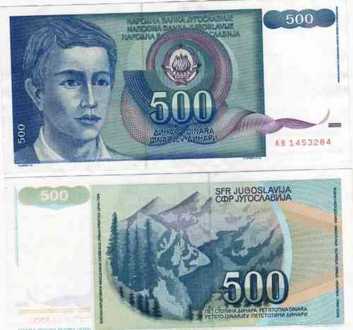 Billete Yugoeslavia 500 Dinara Año 1990 Catalogo Pick 106 0