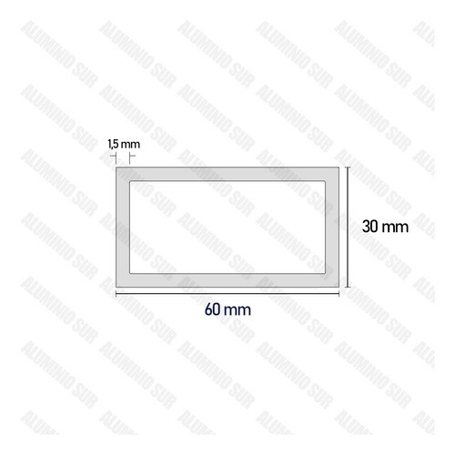 Tubo Rectangular Aluminio Natural Regla 60x30x1,5mm 6mts 1