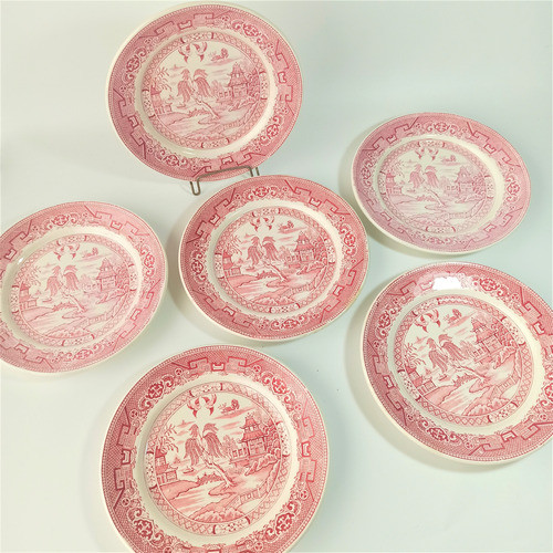 Hermoso Juego De Platos De Postre En Loza Willow Rosa 0